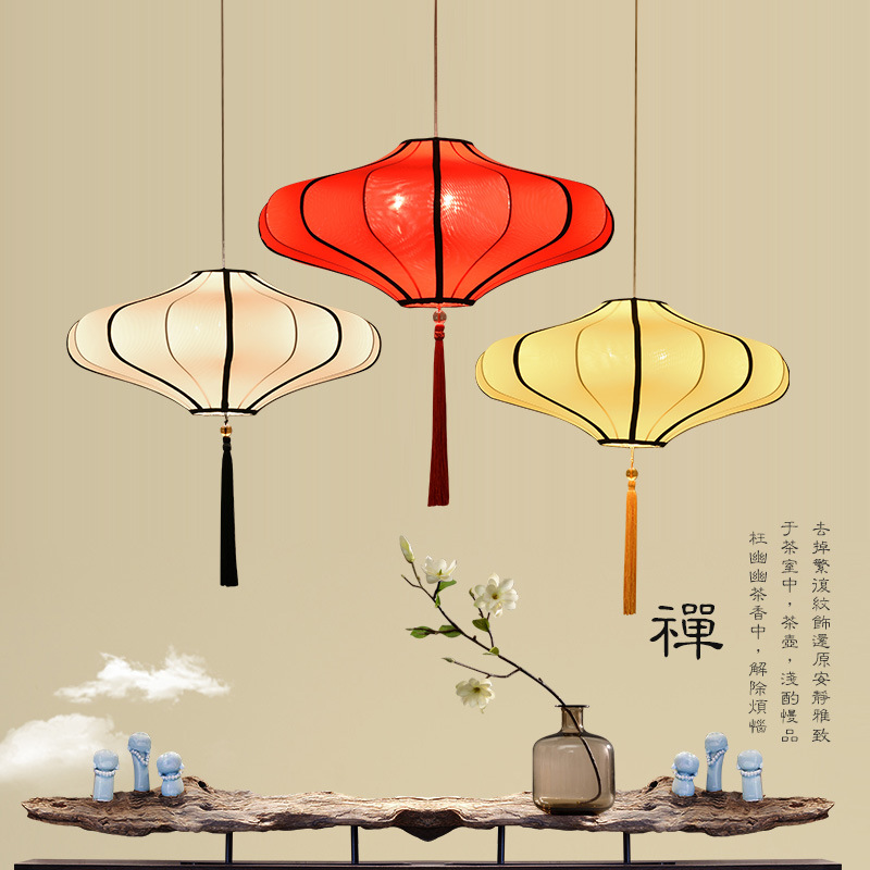 新中式吊灯中国风布艺手绘仿古茶室餐厅火锅店饭店灯笼国潮红灯笼