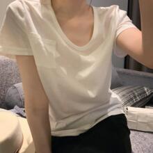 顽童同款 bi备麻麻白色T恤女夏短款纯色上衣宽松tshirt短袖打底衫