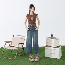 韩系小个子直筒牛仔裤女2024新款柔软薄款时尚高腰宽松阔腿奶奶裤