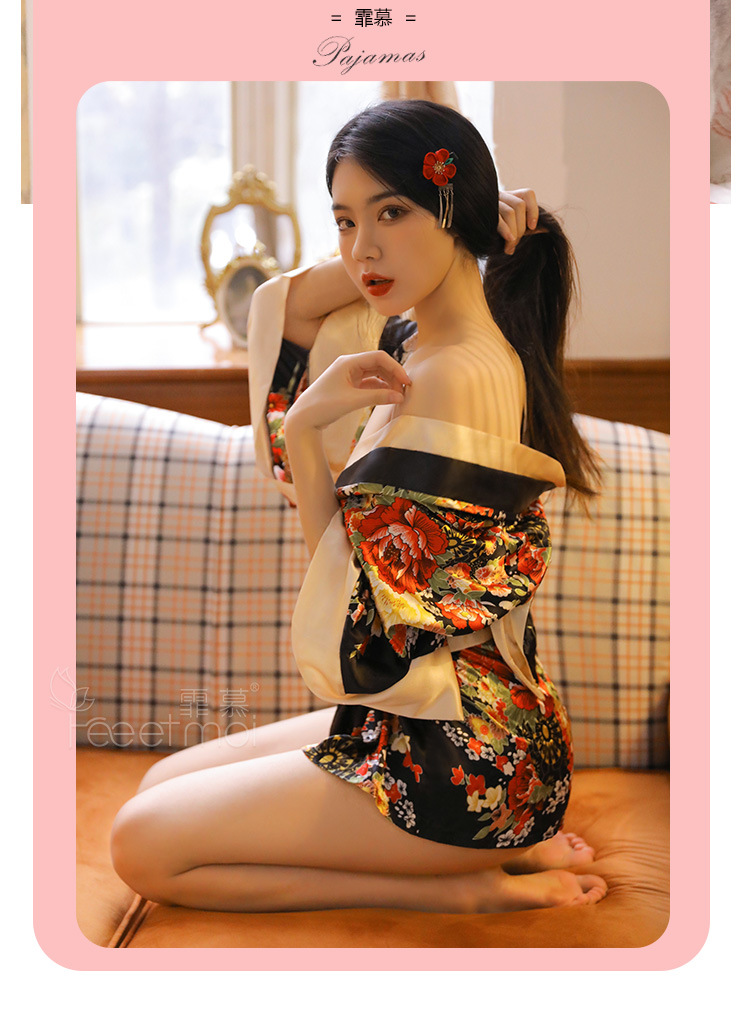 霏慕欧美情趣内衣女装制服诱惑深v印花日式和服性感套装外贸7972