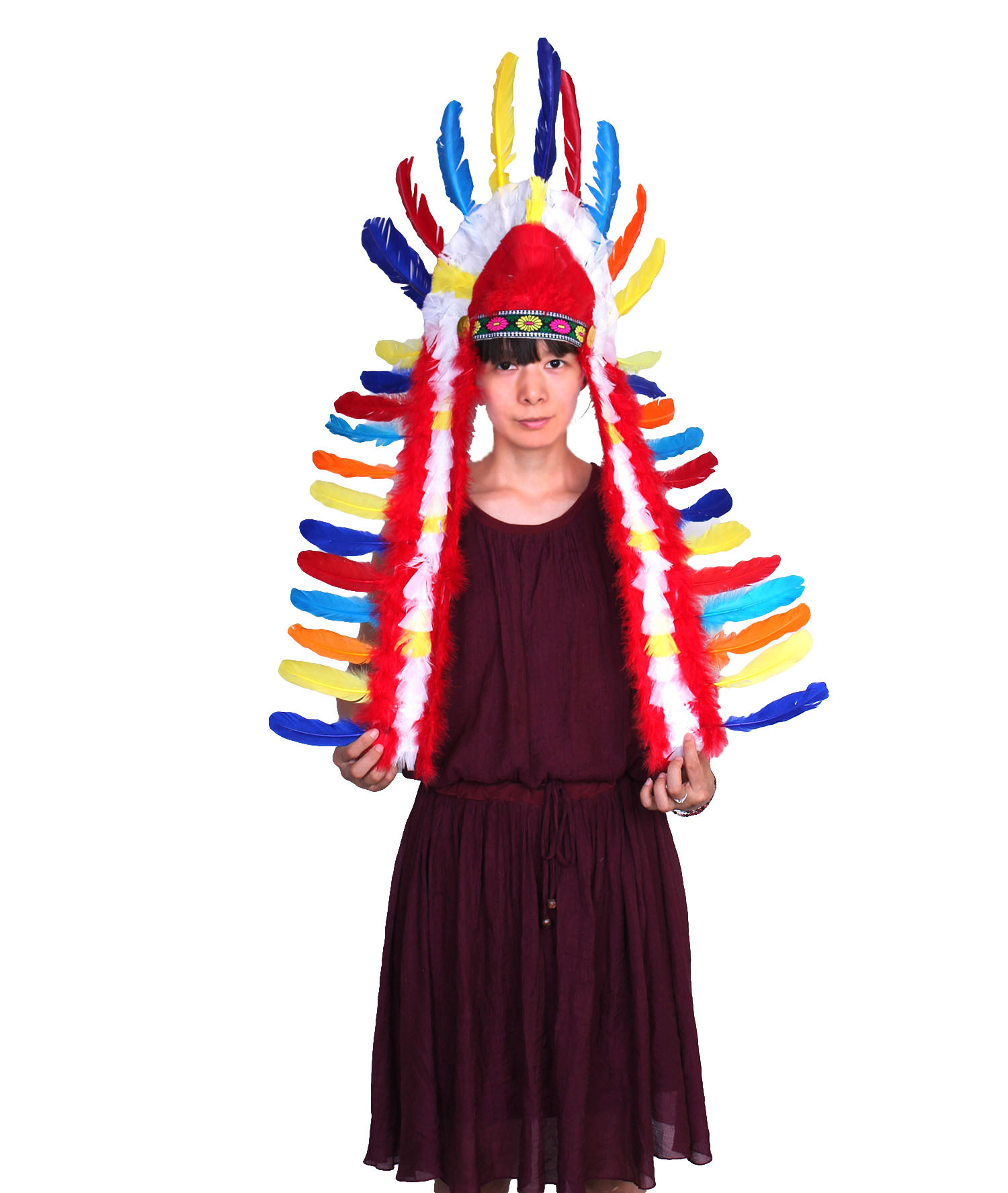 1派对cos印第安羽毛头饰彩色羽毛帽印第安印第安酋长帽野人头饰帽
