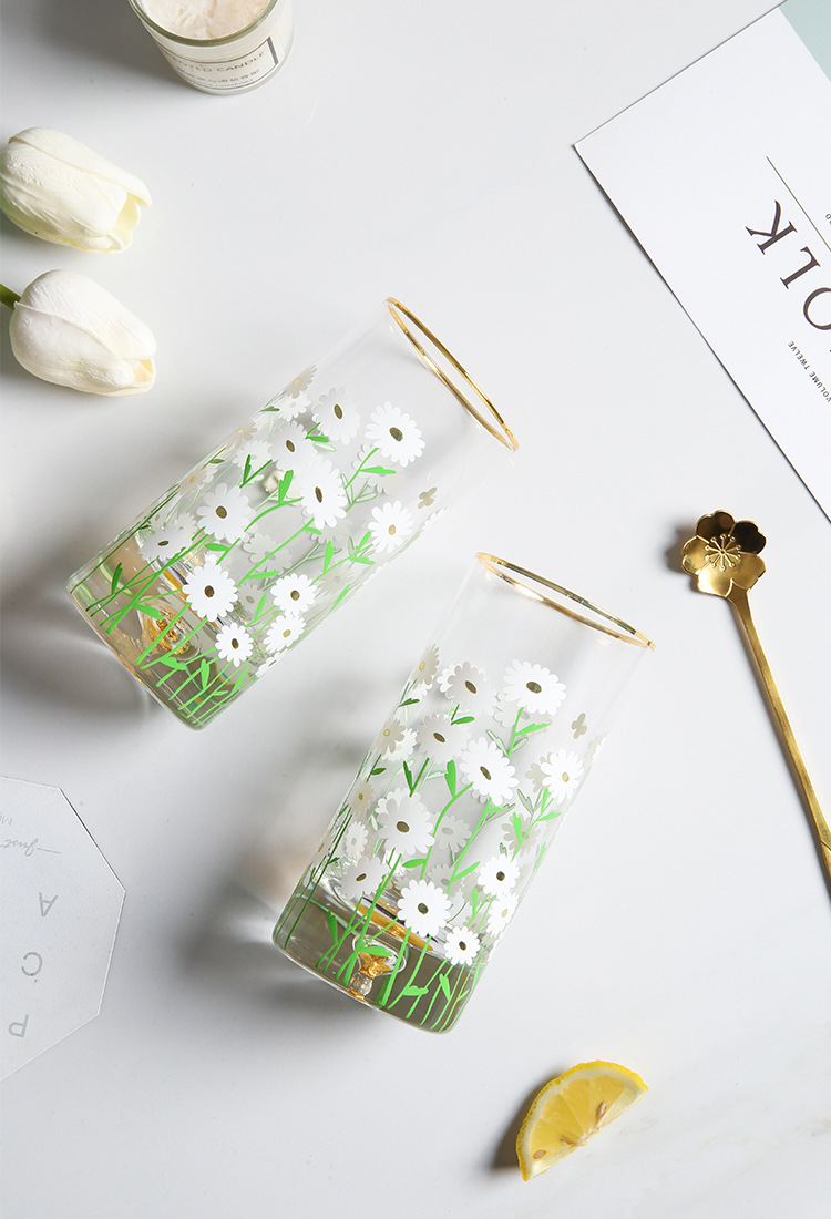 绿典 小雏菊贴花金箔玻璃杯灌金工艺居家办公创意礼物水杯果汁杯