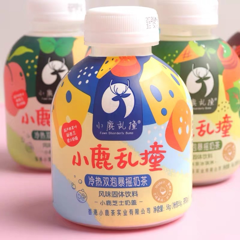 小鹿乱撞爆摇奶茶网红手摇奶茶冷泡蜜桃莓桃抹茶冷热双泡58g