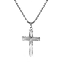 欧美个性折射光线设计十字架吊坠不锈钢高级感街头文艺范男式项链