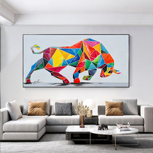 牛客厅装饰画横版抽象动物轻奢纯挂画牛气手绘油画冲天生肖风美式