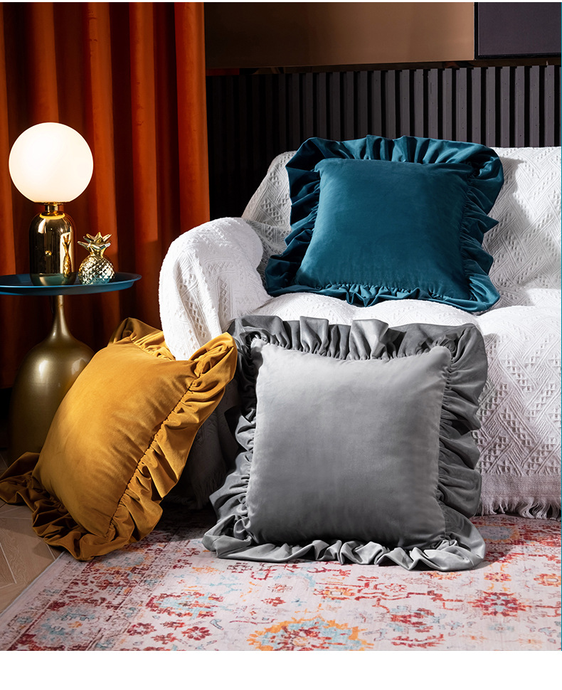 北欧天鹅绒花边抱枕靠垫沙发办公室椅子腰靠枕床头靠背垫抱枕套