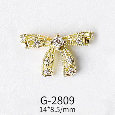 Nail Beauty New Zircon Ornament Bow Series Real Gold Butterfly Net Red Style Fingernail Decoration G-2805