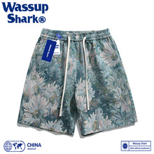同款Wassup Shark美式刺绣花卉短裤男夏季潮牌ins薄款休闲宽松五