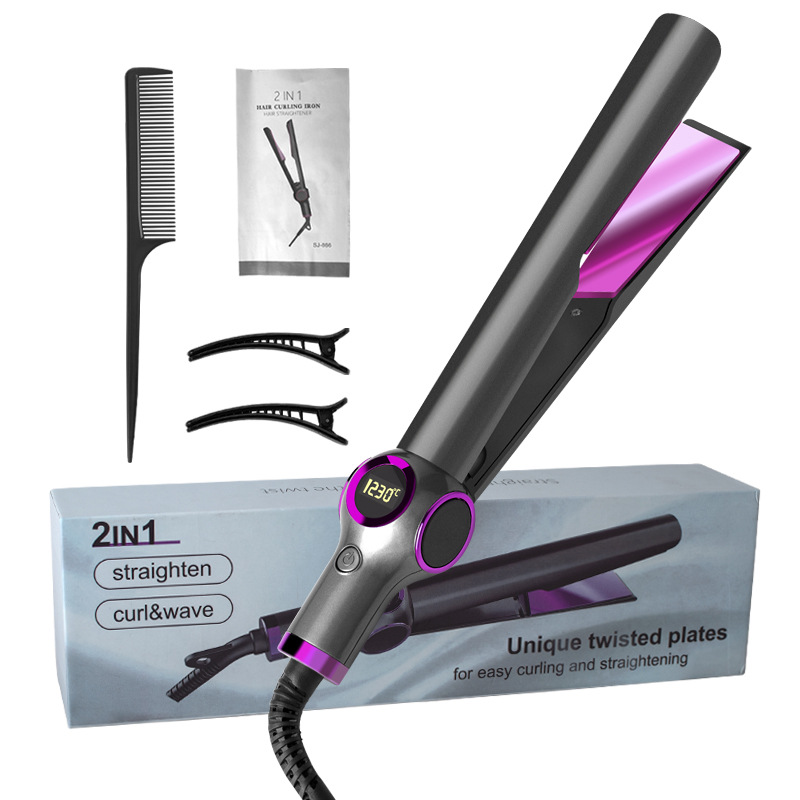 Cross-Border New Two-in-One Spiral Hair Straightener Bangs Hair Curler and Straightener Dual-Use Straight Hair Temperature Control Does Not Hurt Hair Twist Hair Curler