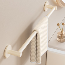 奶油风太空铝毛巾架卫生间免打孔浴室挂件壁挂式单杆毛巾杆置物架