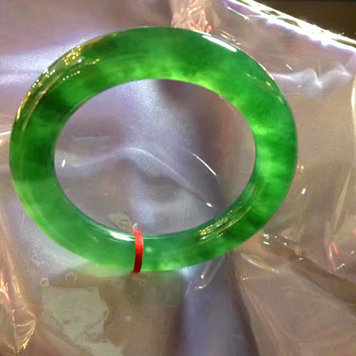 高冰种阳绿满绿翡翠手镯圆条翡翠玉镯缅甸老坑翡翠圆条手镯满绿