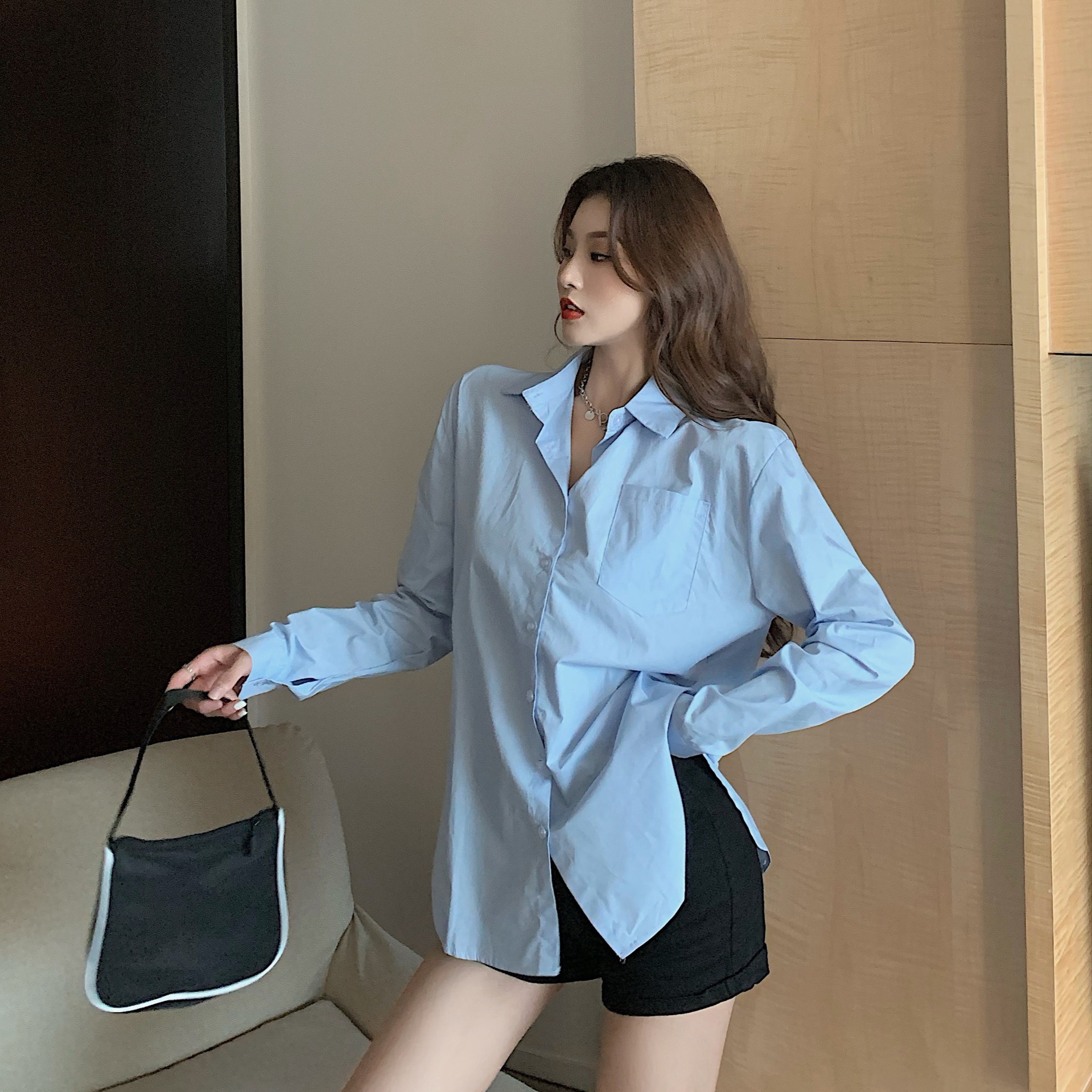 2021率性男友风衬衫女春秋长袖上衣廓形宽松衬衣女