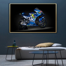 酷蓝色超级摩托车帆布画壁画海报墙壁艺术卧室客厅现代装饰画