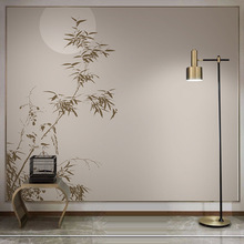 现代中式意境水墨竹影圆月客厅背景墙纸壁布书房茶室卧室办公壁画