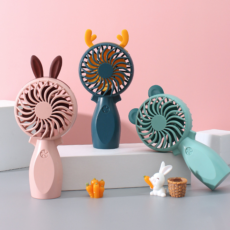 Cute Cartoon Rabbit Deer Mini Little Fan Handheld Rechargeable Student Children Gift Fan Desktop Mute