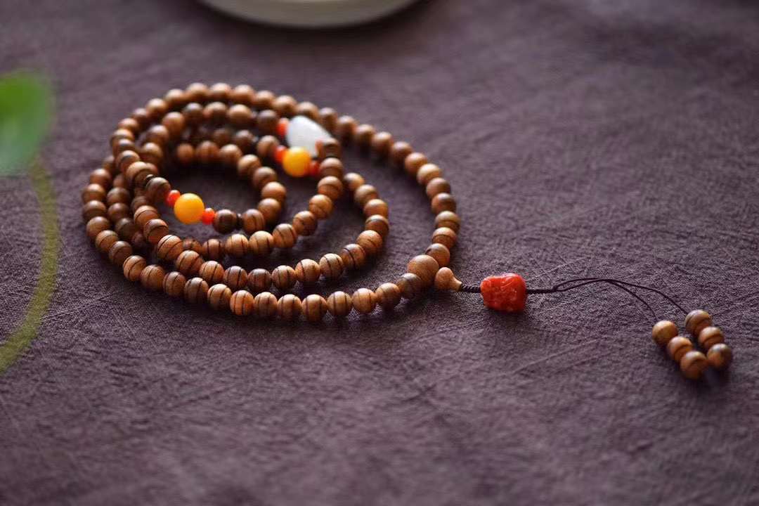 原创diy天然加里曼丹一线天沉香108颗女式手串链南红招财貔貅饰品