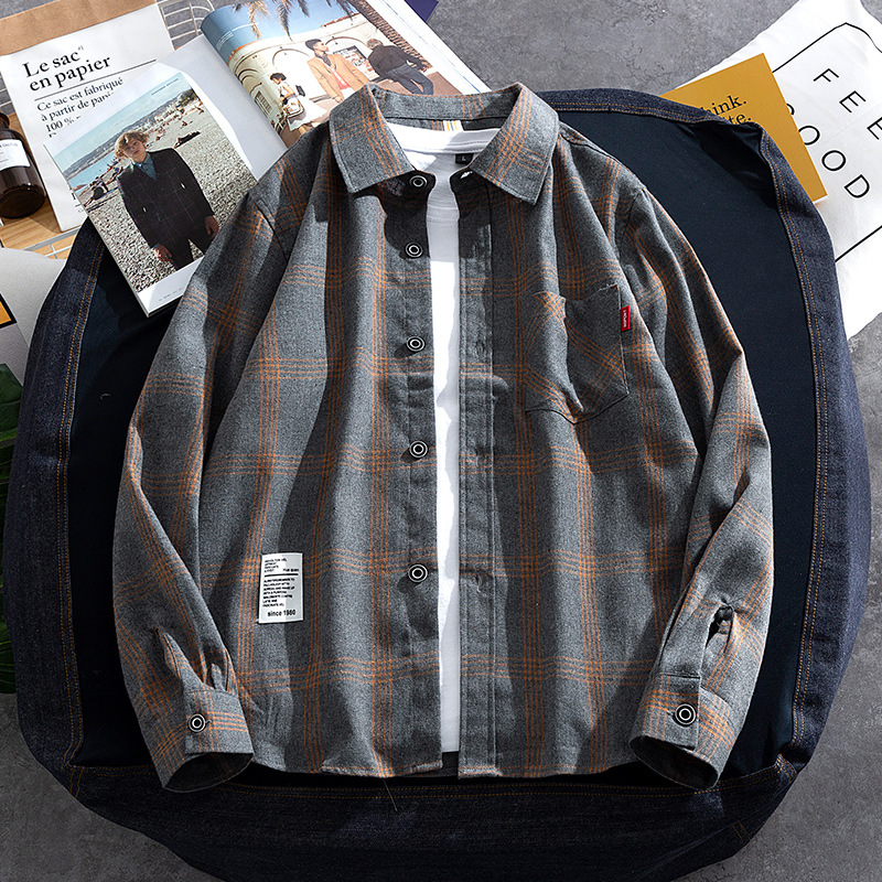 Spring and Autumn New Men's Shirt Fashion Brand Shirt Casual Plaid Long Sleeve Ready-to-Wear Hong Kong Style Japanese Style Ruoshuai Top Clothes