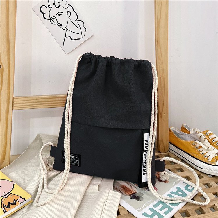 Factory Wholesale Drawstring Backpack Solid Color Fashion 2024 Canvas Bag Drawstring Bag Korean Women Bag Pull-Belt Backpack