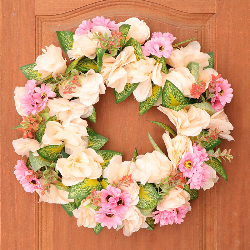 批发仿真花环 塑料绢布假花45cm塑料摆件婚礼装饰草环 摄影道具