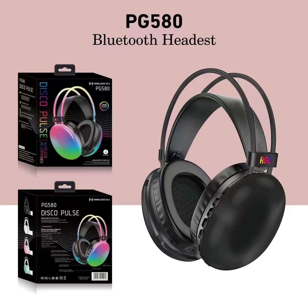 cross-border new pg580 headset bluetooth headset rgb colorful light 800 ma large capacity long endurance headset