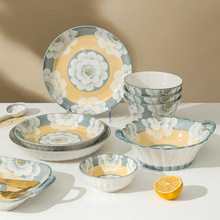 新中式北欧风陶瓷碗碟套装  家用饭碗饭勺双耳碗斗笠碗盘子批发