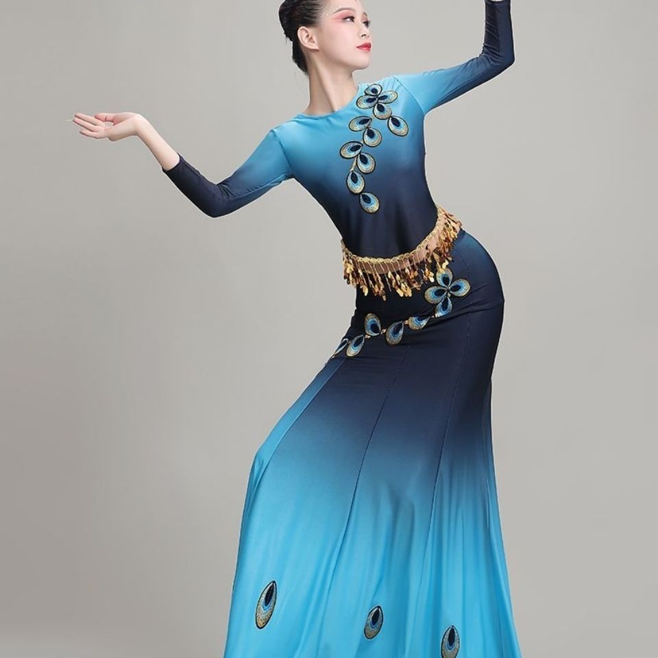 傣族舞蹈服成人女练功裙艺考孔雀舞演出服练习裙半身裙鱼尾裙云南