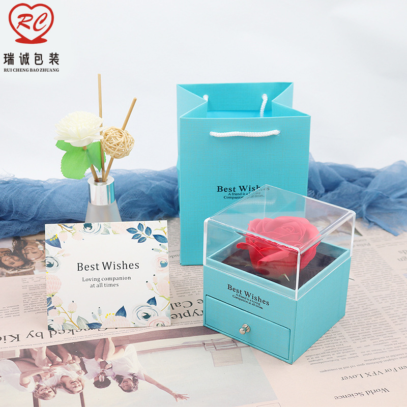 Yongsheng Flower Box Valentine's Day Gift Box Transparent Acrylic Box Ear Stud Necklace Pendant Box Couple Ring Box