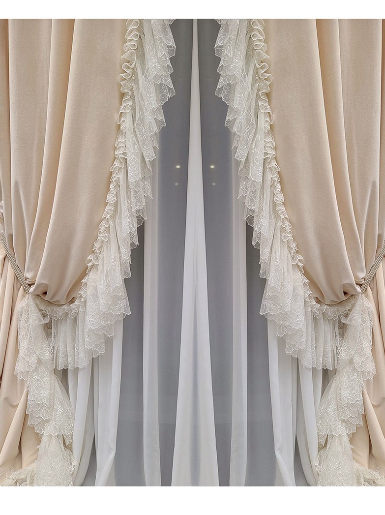 法式窗帘轻奢高端美式别墅卧室浪漫蕾丝田园白色欧式公主风