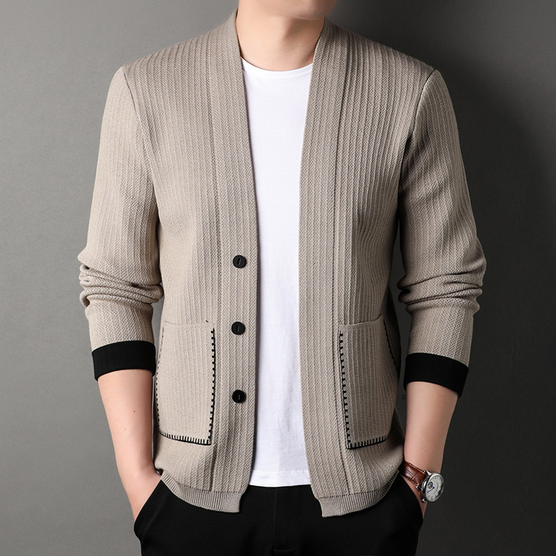 针织开衫男士毛衣外套秋冬季潮流休闲外搭线衣纯色毛衫秋装上衣