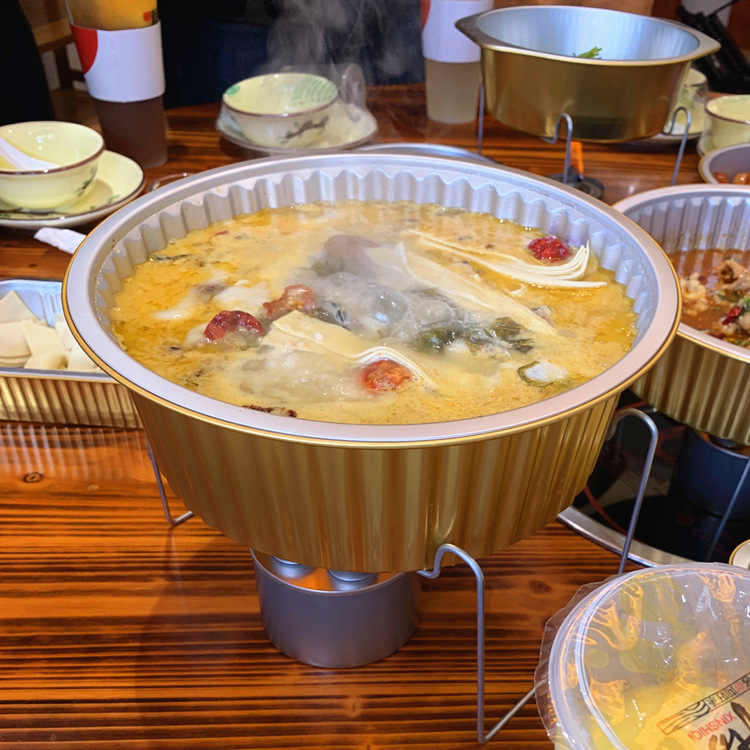 加厚一次性打包盒圆形可加热锡纸盒火锅外卖酸菜鱼餐盒烧烤商专用