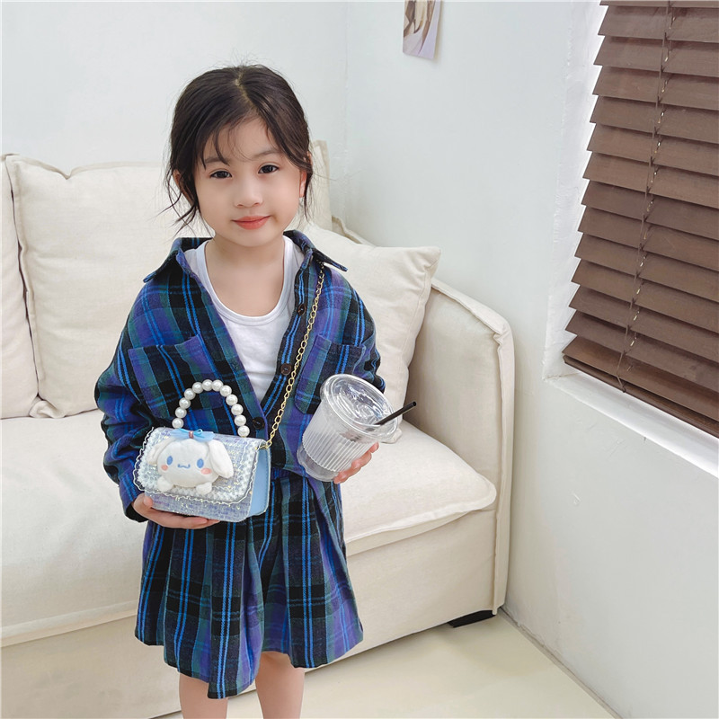 New Children's Bag Classic Style Horizontal Coin Purse Fashion Girls Chain Shoulder Bag Fashionable Princess Pearl Tote Children