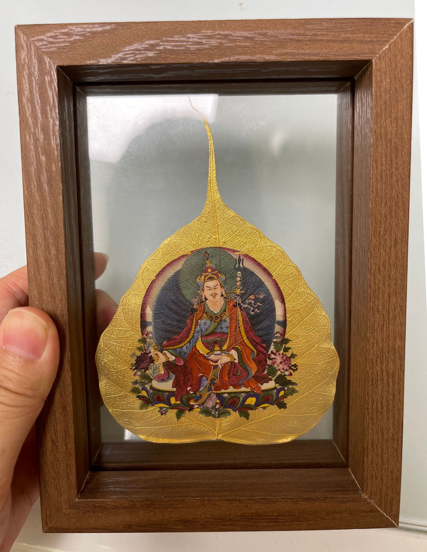 佛教用品菩提叶唐卡挂画相框藏传佛教文殊黄财神佛像画像家居摆设