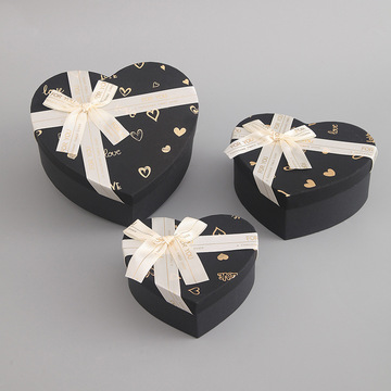 新款爱心烫金三件套礼品盒七夕情人节礼盒 喜糖盒  礼物包装盒
