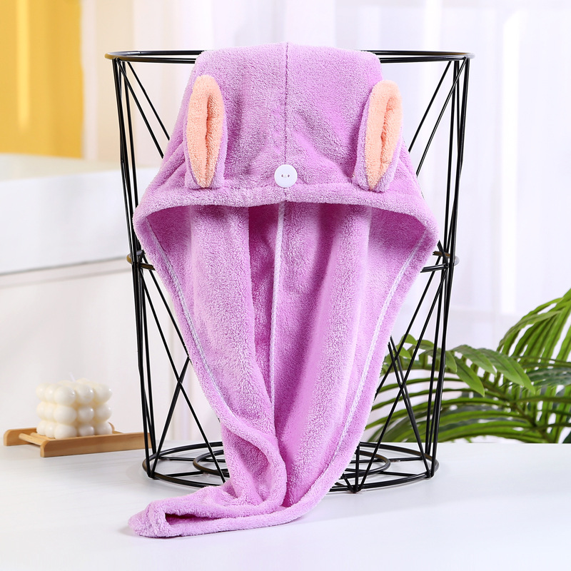 Cute Rabbit Ears Hair-Drying Cap Female Strong Water-Absorbing Quick-Drying Thick Coral Fleece Wrap Hair Towel Shower Cap Wholesale