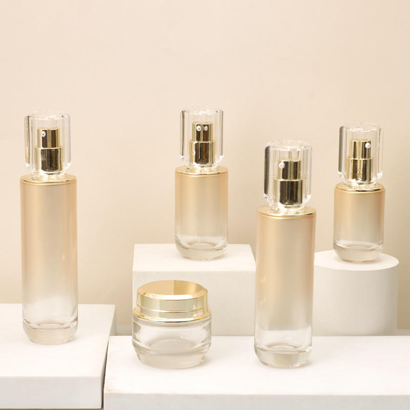 化妆品瓶护肤品包材水乳套装60ml精华瓶膏霜盒水晶盖金渐变玻璃瓶