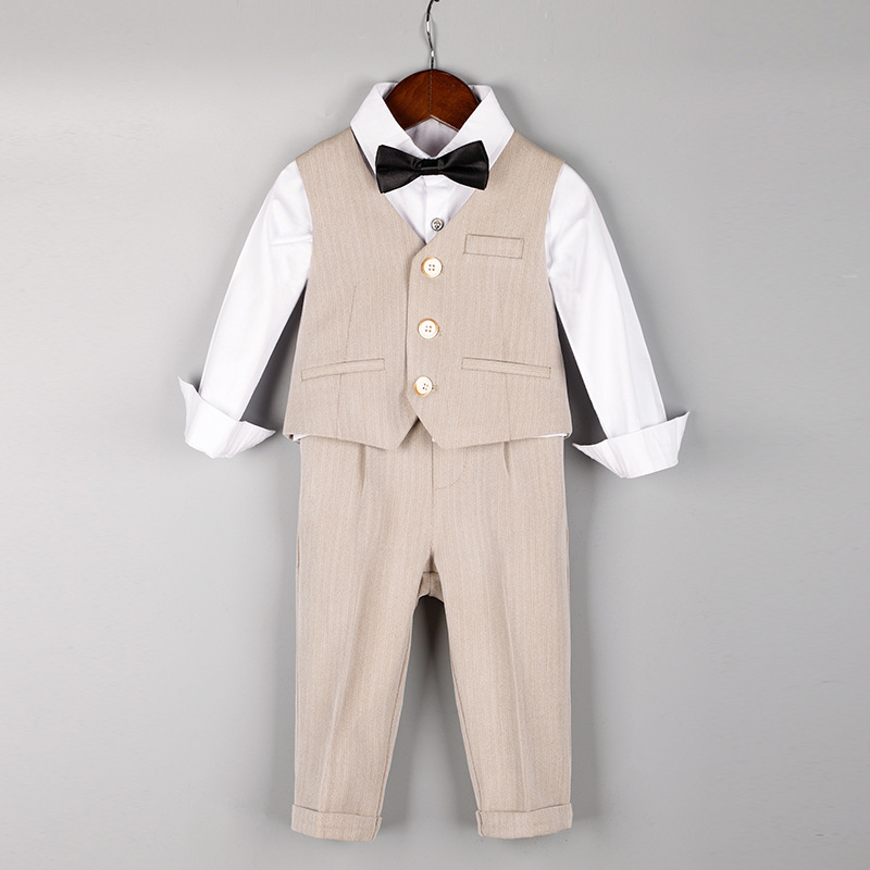 Boy's Suit Two Pieces Baby Full-Year Birthday Celebration Dress Boy's Korean-Style Double-Breasted Wedding Flower Girl's Small Suit
