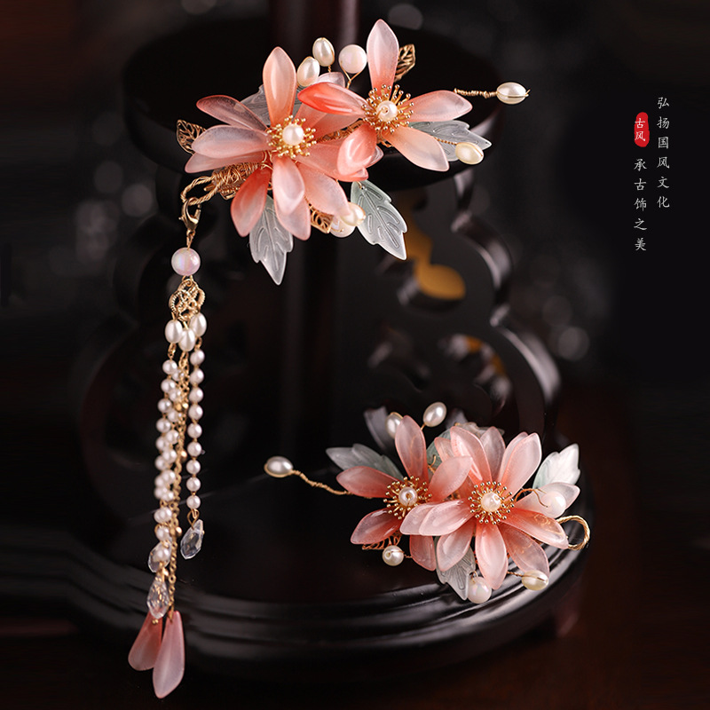 新款古风发夹花朵夹子发卡古装配饰发饰边夹流苏头饰仙女发饰品