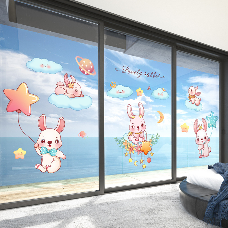 玻璃门贴画卡通可爱动物装饰儿童幼儿园窗户落地窗静电防水墙贴纸