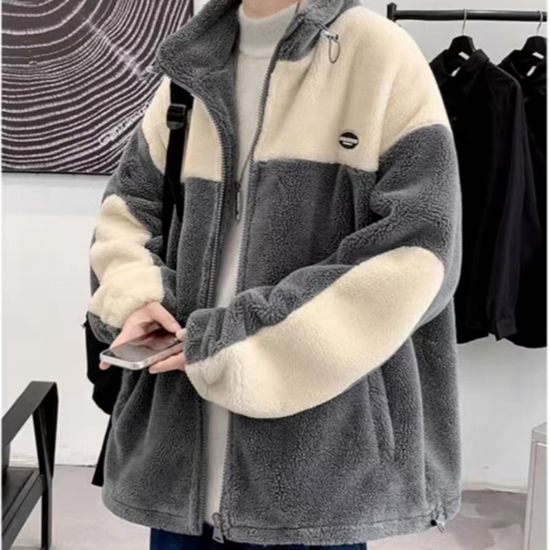 羊羔绒外套男秋冬款加绒加厚休闲摇粒绒夹克男生潮流百搭冬装衣服