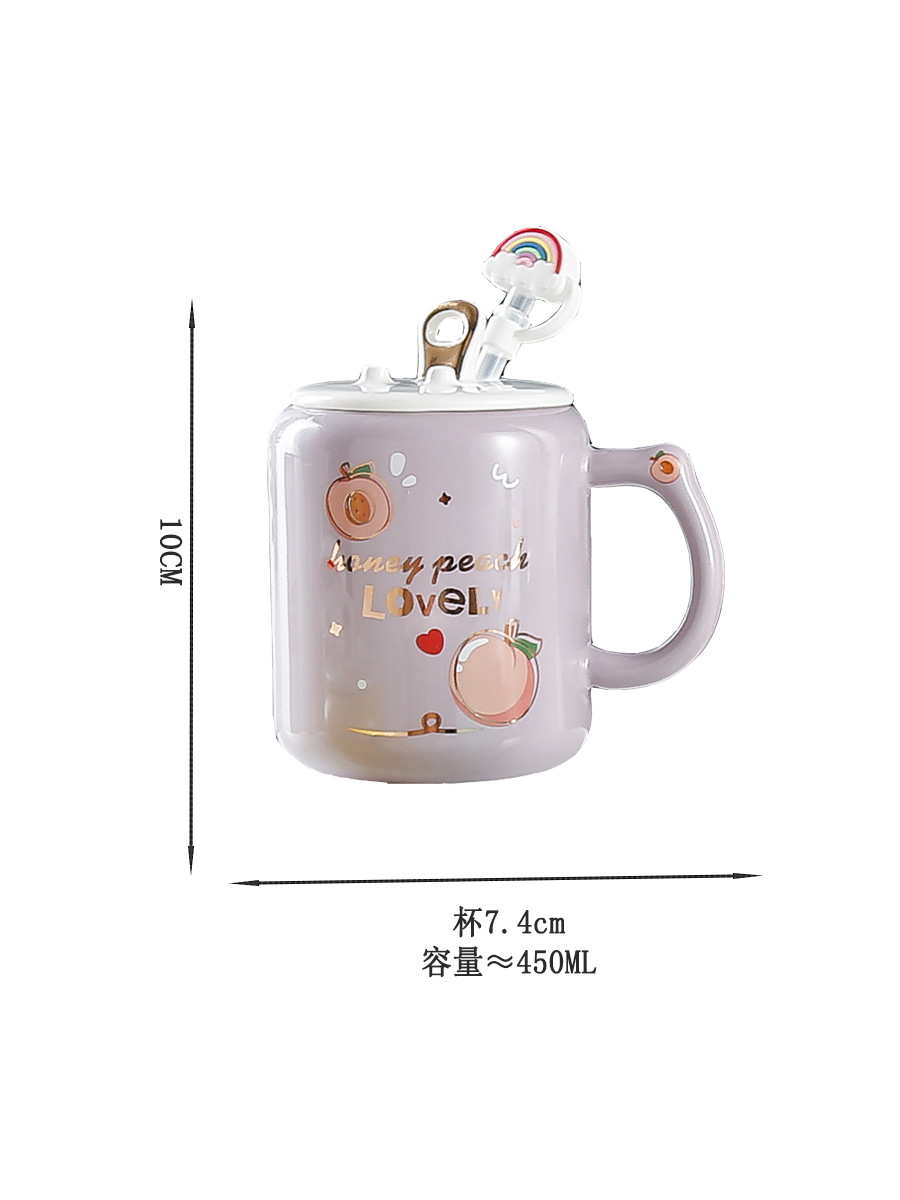 Creative Fruit Cans Ceramic Cup with Straw Good-looking Cute Mobile Phone Holder Water Cup Gift Wholesale Mug