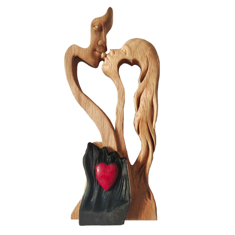 爱情永恒情侣亲吻雕像装饰摆件木质工艺品decorative ornaments