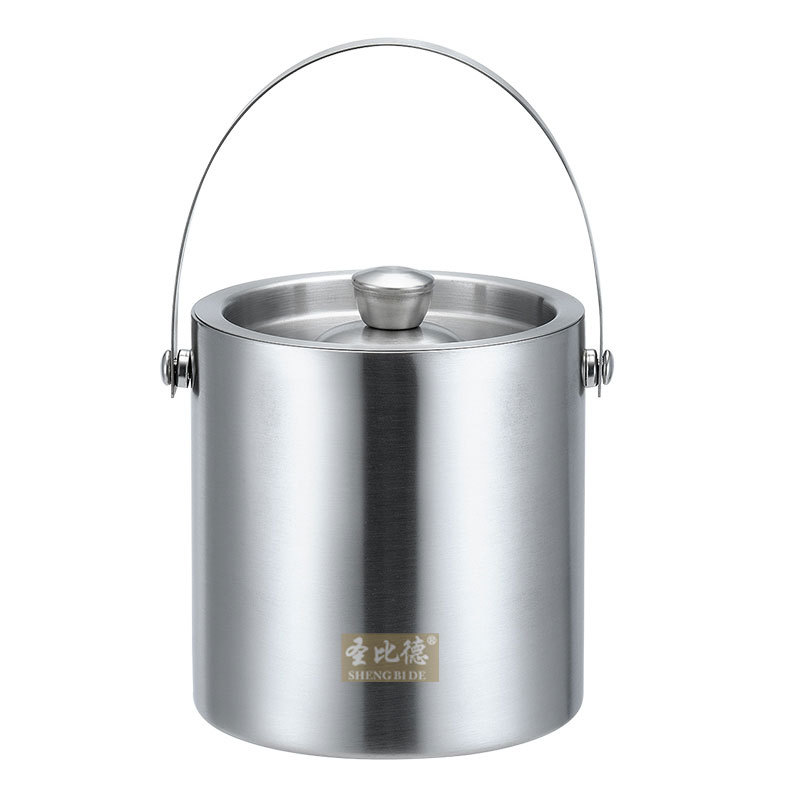 Amazon Simple 304 Stainless Steel Ice Bucket Champagne Bucket Outdoor Thermal Beer Barrel Double-Layer Straight Bar Supplies