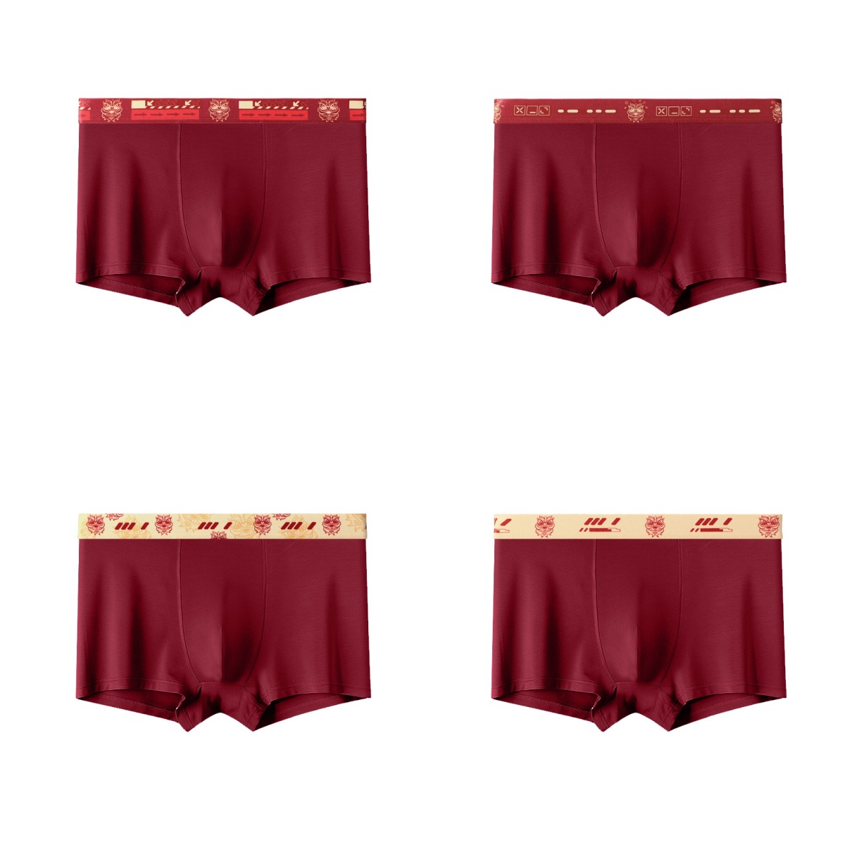 Modal Scarlet Panties One-Piece Xingshi Belt Purplish Red Boxers Breathable Men's Underwear