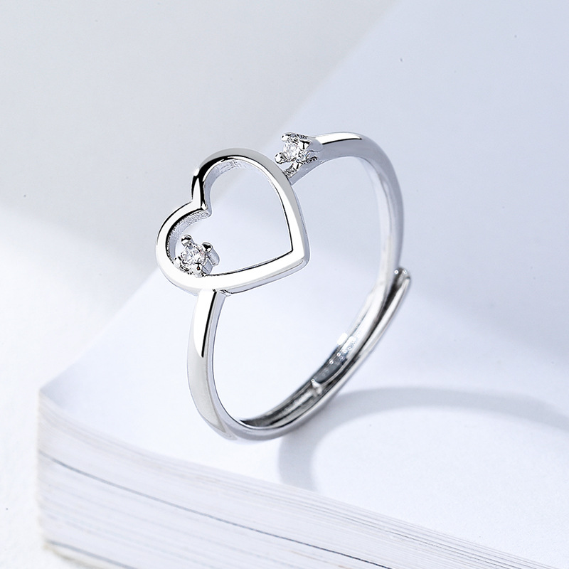 新款时尚银心形戒指女日韩潮人学生清新爱心彩银饰品礼物送女友