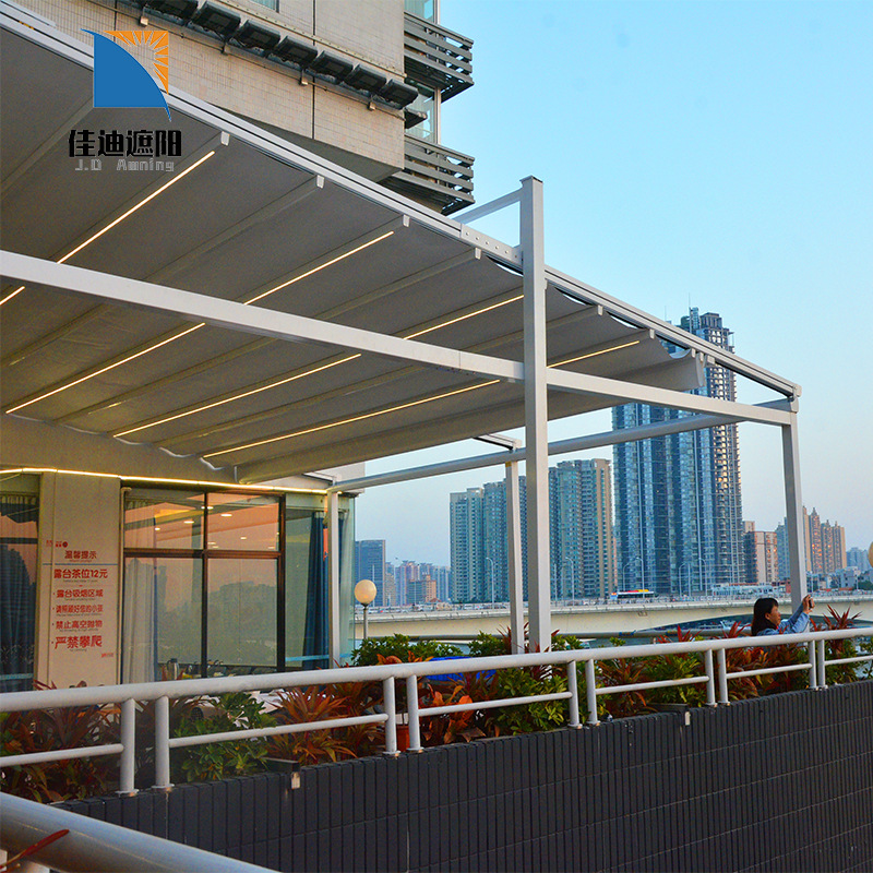 网红餐厅折叠雨棚户外伸缩遮阳棚电动防雨天幕阳铝合金折叠遮阳帘