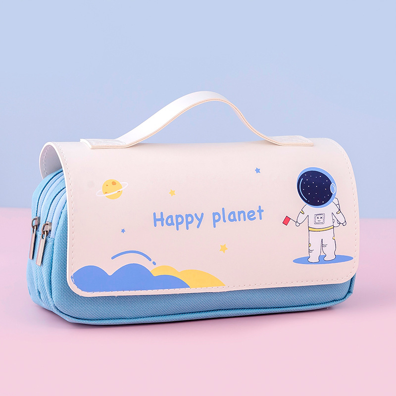 New Cartoon Elementary School Pencil Case Large Capacity Cute Portable Stationery Pack Creative Spaceman Stationery Box Pencil Bag