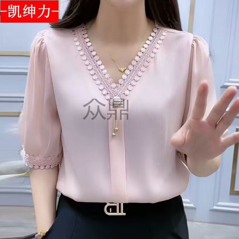 zd夏季新款上档次中年妈妈休闲冰丝雪纺中袖t恤小衫女士显年轻薄