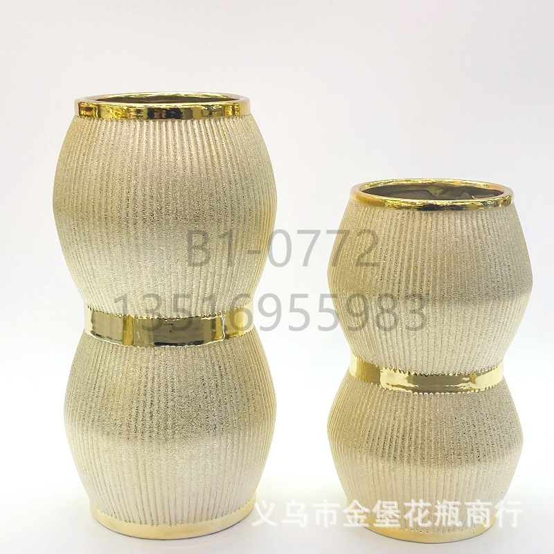 European-Style Simple Shrink Point Glaze Craft Ceramic Vase Matte Gold Flower Arrangement Bright Gold Art Flower Pot Crafts Ornaments