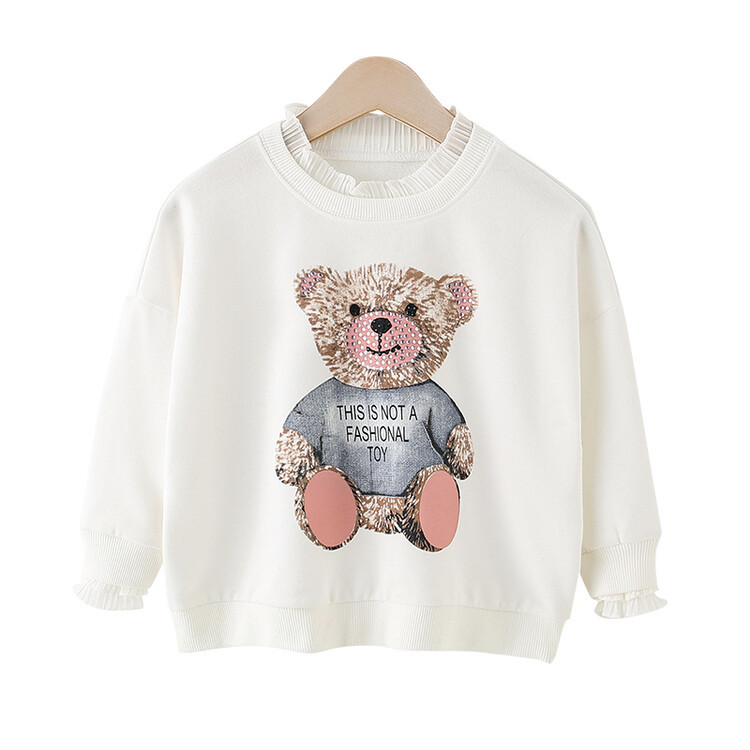 Girls' Sweater Spring Child Bear Printed Pullover Autumn Lace Long-Sleeved Bottoming Shirt Outer Wear One Piece Dropshipping
