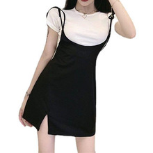 小个子连衣裙两件套短袖背带裙套装女夏季新款短裙修身显瘦韩版潮